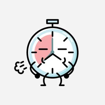 Cute Timer Clock Mascot Vector Character in Flat Design Style Stockillustratie