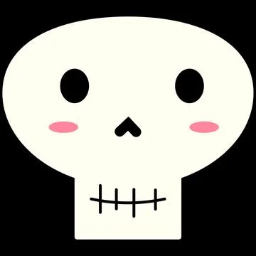 Cute Tiny Eyes Skull Cartoon Vector, Kawaii Skeleton Face Halloween Clipart.. Stock Illustration