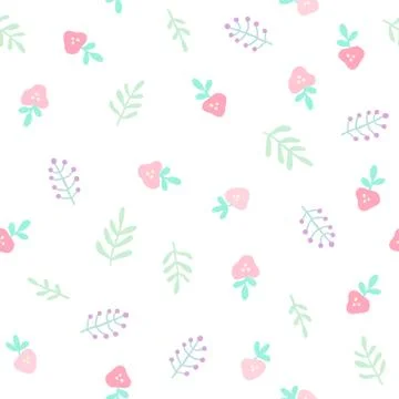 Cute tiny flowers and berries. Seamless pattern. Stock Illustration