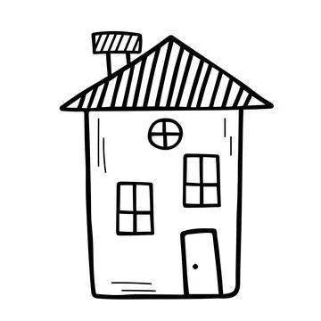 Cute tiny house in doodle style. Sweet home. Vector hand-drawn illustration.. Ilustración de archivo