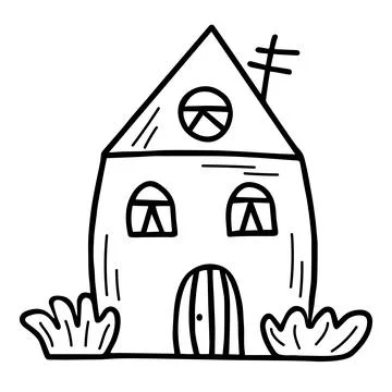 Cute tiny house in doodle style. Sweet home. Vector hand-drawn illustration.. Ilustración de archivo