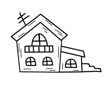 Cute tiny house in doodle style. Sweet home. Vector hand-drawn illustration.. Ilustración de archivo