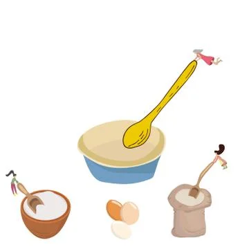 Cute tiny people preparing ingredients. Stock Illustration
