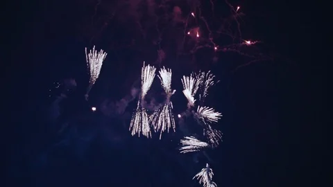 Cute tiny red and white fireworks at Tomorrowland in slow motion 스톡 동영상 127272940