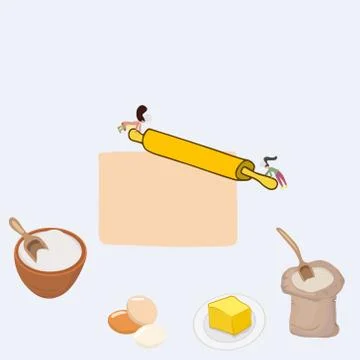 Cute tiny women preparing dough for pasta. Stock Illustration