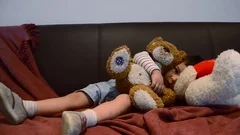 One tired little baby toddler wearing di, Stock Video