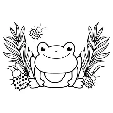 Cute toad with leafs character Illustrazione stock