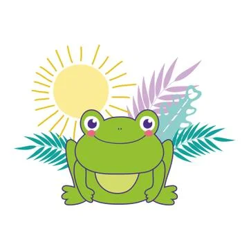 Cute toad with leafs character Stock Illustration