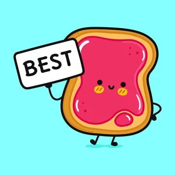 Cute Toast piece of bread with jam with poster best. Vector hand drawn cart.. Stock Illustration