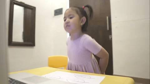 Cute toddler learning to dance via online class Stock Footage 158941552