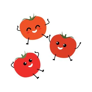 Cute Tomato Character Vector. Happy Cartoon Vegetable Flat Design Stock Illustration