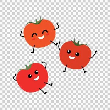 Cute Tomato Character Vector. Happy Cartoon Vegetable Flat Design Stock Illustration
