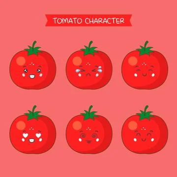 Cute Tomato Characters With Various Expression Stock Illustration