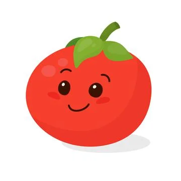 Cute Tomato Isolated on White Background. Funny Smiling Tomato. Vector Design Illustrazione stock