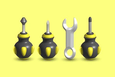 Cute toolkit device 3d vector illustration work equipment hardware Stock Illustration