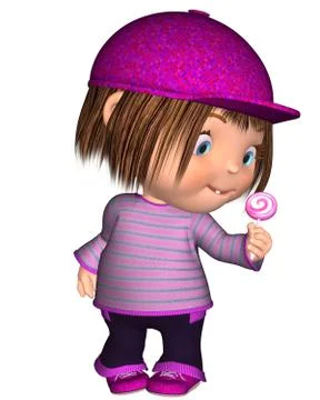 Cute Toon Kid Standing with Pink Lollipop Stock Illustration