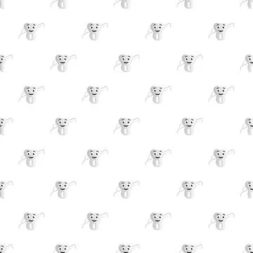 Cute tooth character flossing creating dental care pattern Stock Illustration