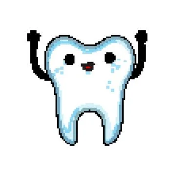 Cute tooth character pixel art vector illustration Stock Illustration