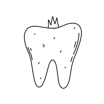 Cute tooth with a crown. Hand drawn doodle vector illustration isolated on .. Stock Illustration