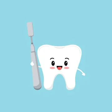 Cute tooth with dental elevator Molt tool icon isolated on blue background. Stock Illustration