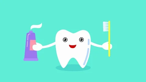 Cute tooth with toothbrush and toothpaste coffee. Looping cartoon animation. Vídeo Stock 126897562