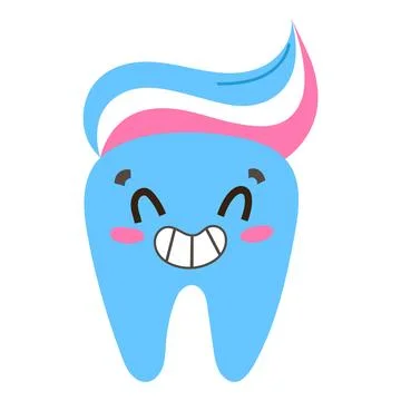Cute tooth with toothpaste smear on top, smiling cartoon character, dental care Stock Illustration