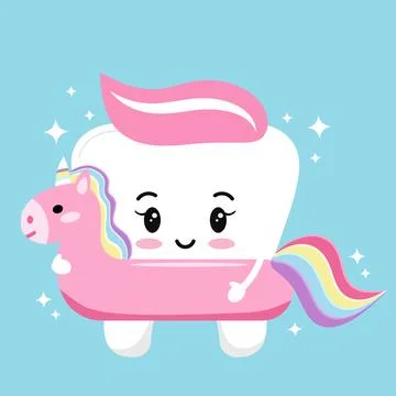Cute tooth with unicorn rubber ring for swimming. Stock Illustration