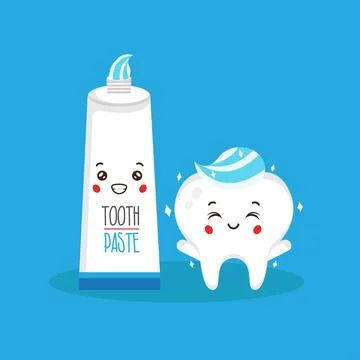 Cute Toothpaste with Cute Tooth Character Stock Illustration