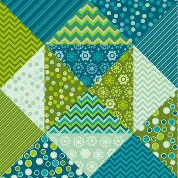 Cute traditional green patchwork pattern. Christmas textile vector illustrati Stock Illustration
