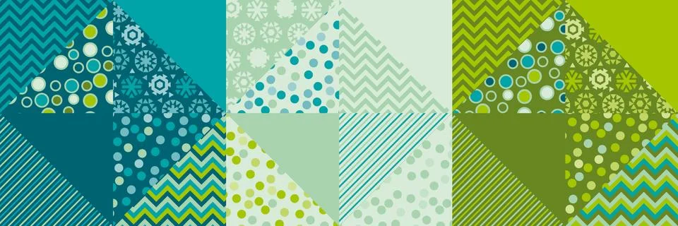 Cute traditional green patchwork pattern. Christmas textile vector illustrati Stock Illustration