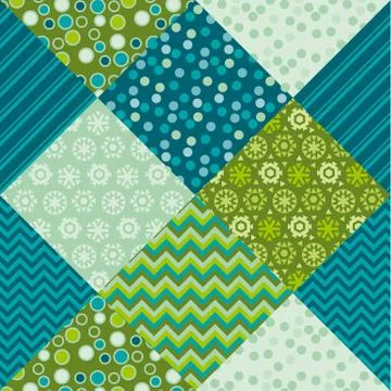 Cute traditional green patchwork pattern. Christmas textile vector illustrati Stockillustratie