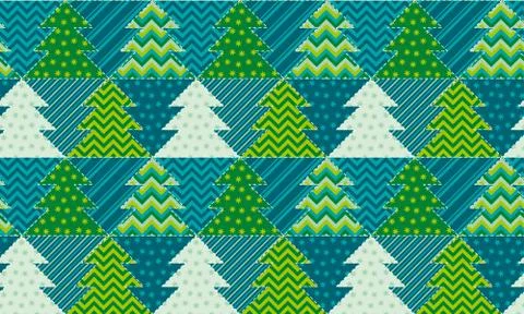 Cute traditional patchwork concept seamless pattern. Christmas tree textile v イラスト素材