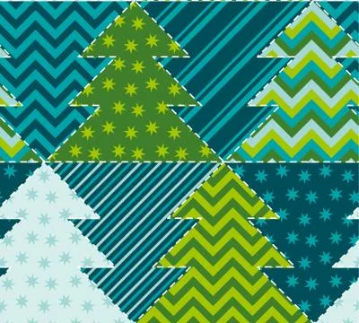 Cute traditional patchwork concept seamless pattern. Christmas tree textile v Stockillustratie