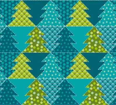 Cute traditional patchwork concept seamless pattern. Christmas tree textile v Stock Illustration