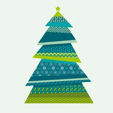 Cute traditional patchwork concept Xmas tree pattern. Christmas textile vecto Stock Illustration