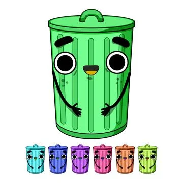 Cute trash bin character cartoon vector graphic Stock Illustration