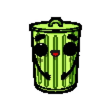 Cute trash bin character pixel art vector illustration Stock Illustration