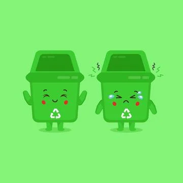 Cute Trash Can Characters Smiling and Sad Stock Illustration