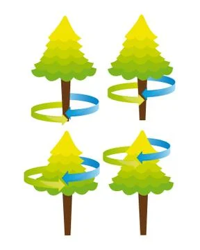 Cute trees with arrow around isolated over white background vector Ilustración de archivo