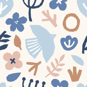 Cute trendy seamless pattern with abstract collage of organic shapes Stock Illustration