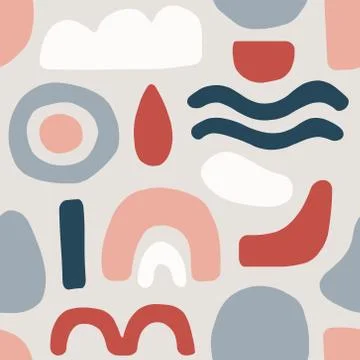 Cute trendy seamless pattern with abstract organic shapes nature elements イラスト素材