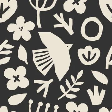 Cute trendy seamless pattern with abstract collage of organic shapes Stock Illustration
