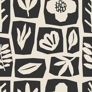 Cute trendy seamless pattern with abstract collage of organic shapes Illustrazione stock