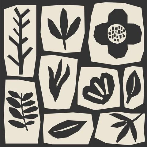 Cute trendy seamless pattern with abstract collage of organic shapes Stock Illustration