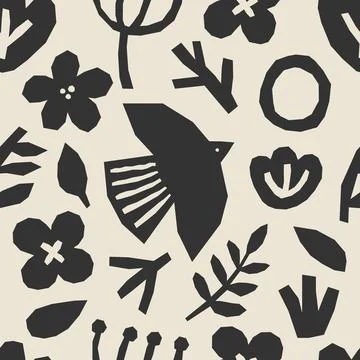 Cute trendy seamless pattern with abstract collage of organic shapes Stock Illustration