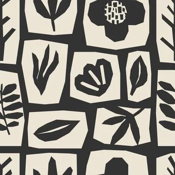 Cute trendy seamless pattern with abstract collage of organic shapes Illustrazione stock