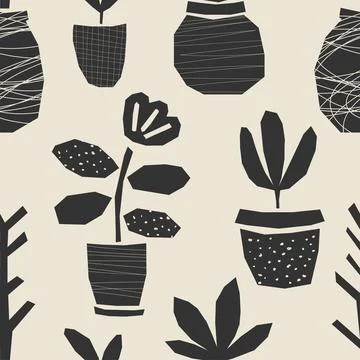 Cute trendy seamless pattern with abstract collage of organic shapes Illustrazione stock