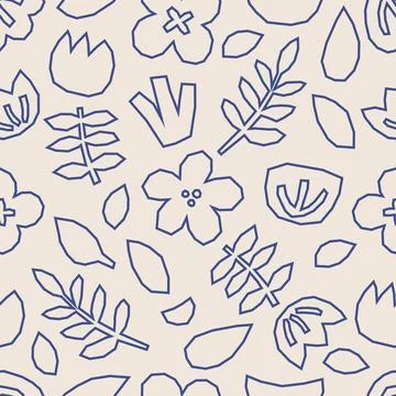 Cute trendy seamless pattern with abstract line art collage of organic shapes Illustrazione stock