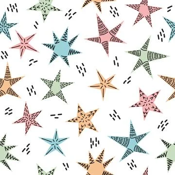 Cute tribal seamless pattern with hand drawn stars for kids. Trendy backgro.. Stock Illustration