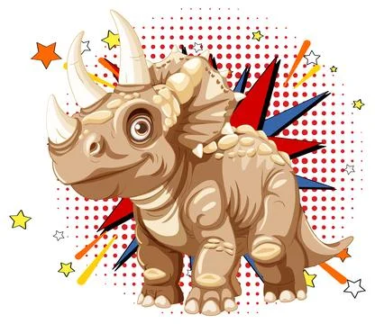 Cute Triceratops with Comic Background Stock Illustration